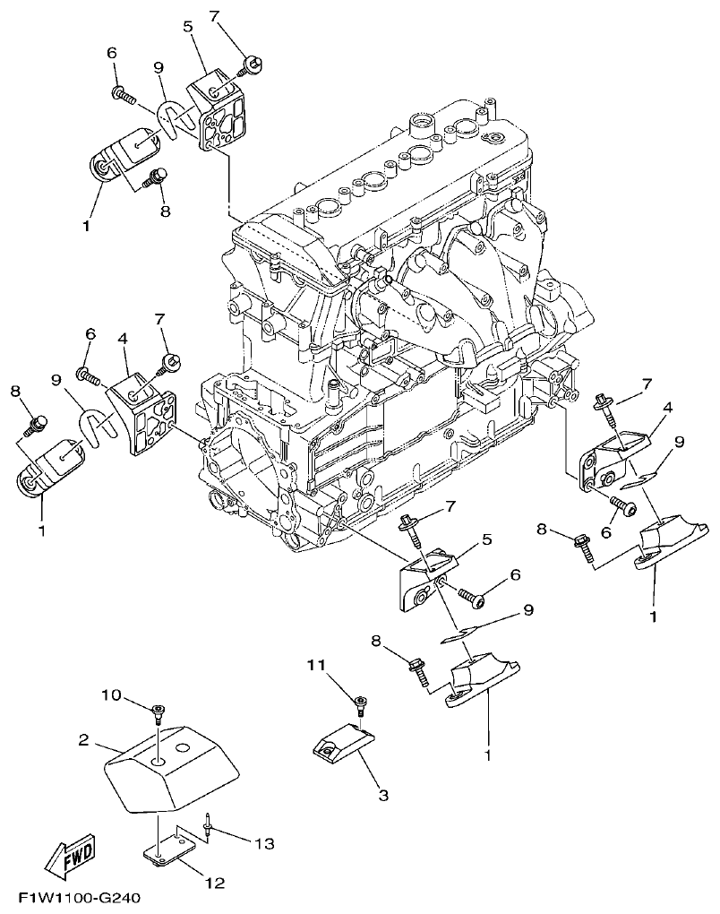 Yamaha FX1800A-H(6S51)F1W7 ENGINE MOUNT parts diagram